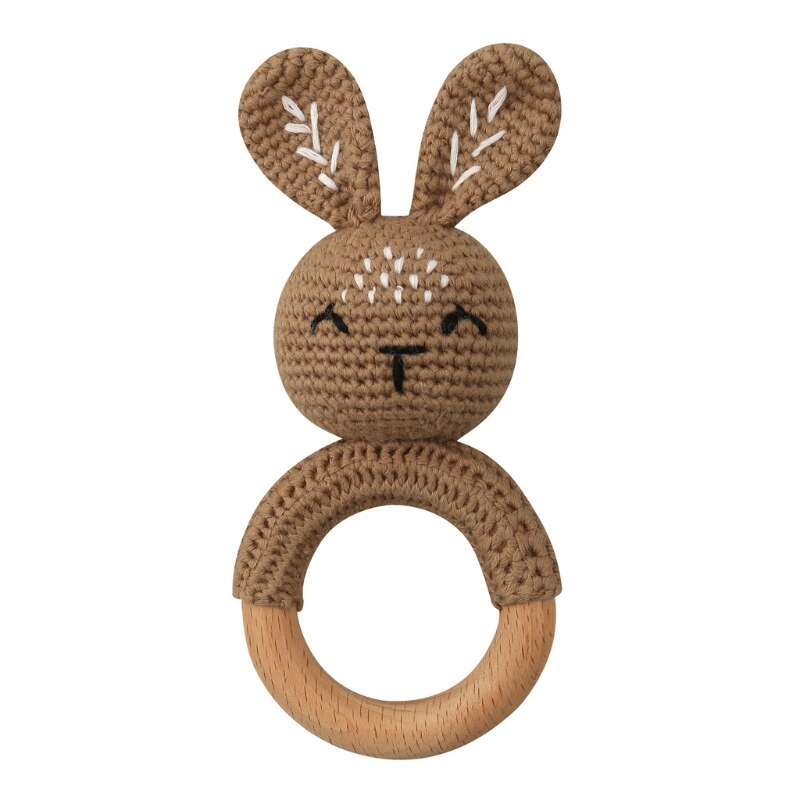Baby Beißring Holz Spielzeug Handy Pram Krippe Ring Häkeln Rassel Schnuller Beißring BX0D: bunny B-3