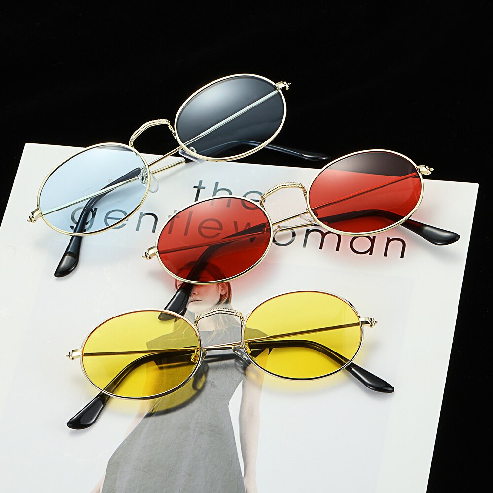 Vintage Small Metal Frame Oval Sunglasses Women Men's UV400 Shades Retro Sun Glasses Summer Beach Outdoor Hiking Eyewear