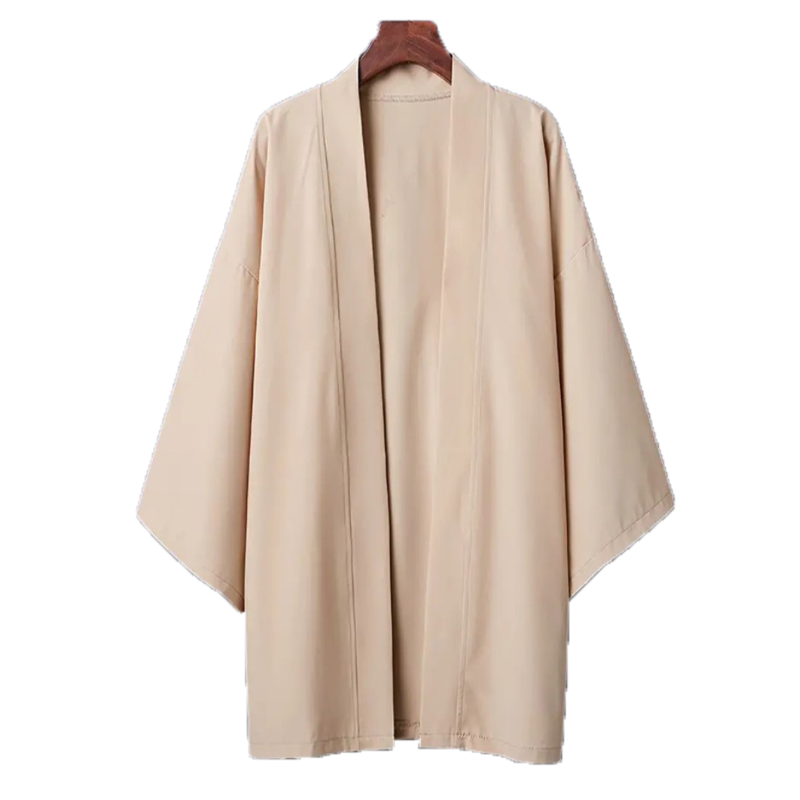 Poncho Kimono japonais Long pour hommes et femmes, couleur unie, décontracté, ample, Yukata Haori Beach, chemise Hiyoshi noire, été 2024: L / Or