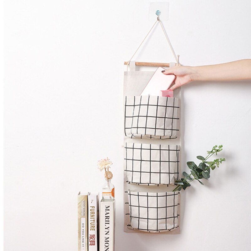 Multifunctional Non-Woven Three-Pocket Storage Handbags For Wall Door