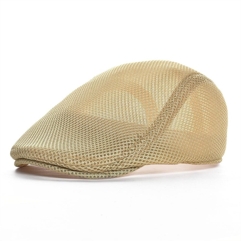 VOBOOM Summer Flat Cap for Men Mesh Cabbie Newsboy Women Gatsby Hat Beret Ivy Caps Man Breathable Headpiece Boina 126: Khaki