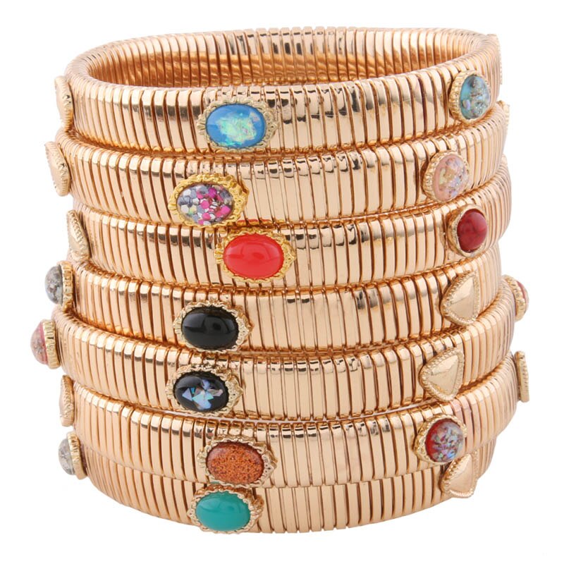 Braccialetti a catena a molla alla moda di moda braccialetti di marca in rame argentato donna manuale a gradiente aperto per regalo di gioielli con ciondoli nazionali