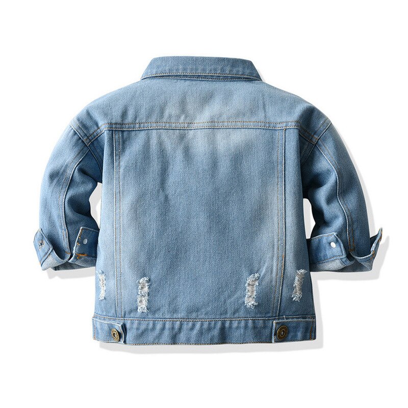 Giacca da bambino in cotone con fori per bambina primavera autunno tinta unita colletto rovesciato Jeans per bambini cappotto capispalla in Denim per bambini