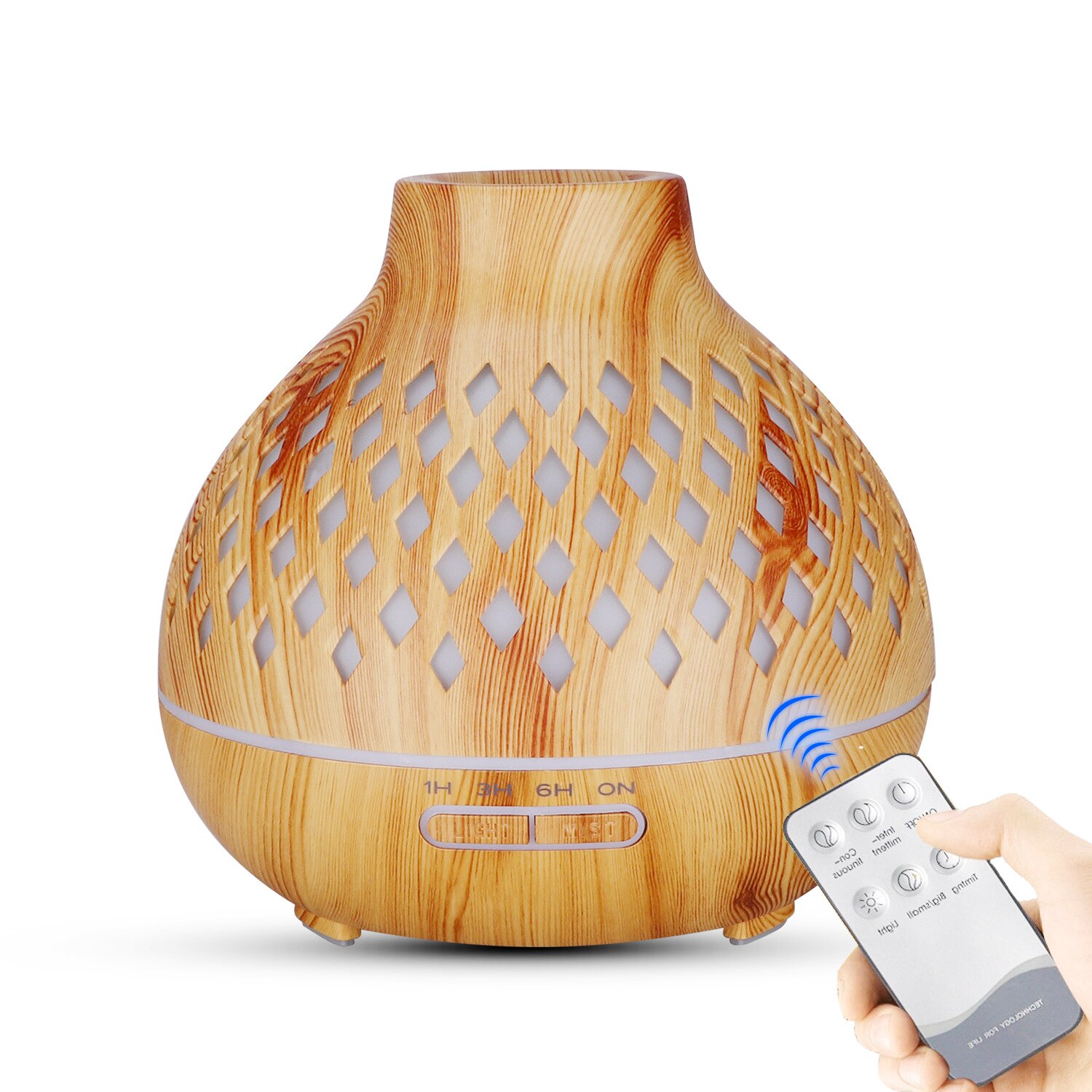 Afstandsbediening aroma diffuser luchtbevochtiger 400ml ultrasone koele mist etherische olie diffuser led-licht aromatherapie diffuser: Lichte houtnerf / Vk