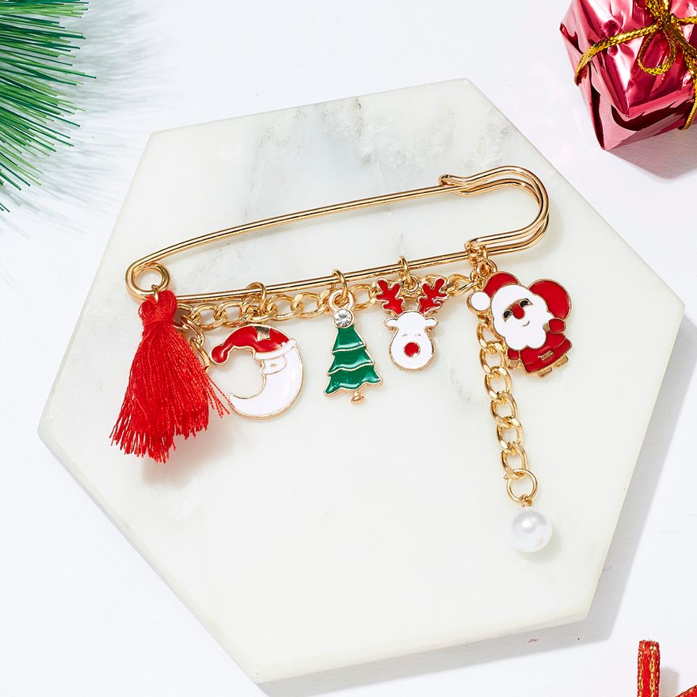 Weihnachten Brosche Stifte Santa Claus Weihnachten Baum Quaste Perle Anhänger Brosche Elch Glocken Glocken Schneemann Glocken Schneeflocke Weihnachten Brosche