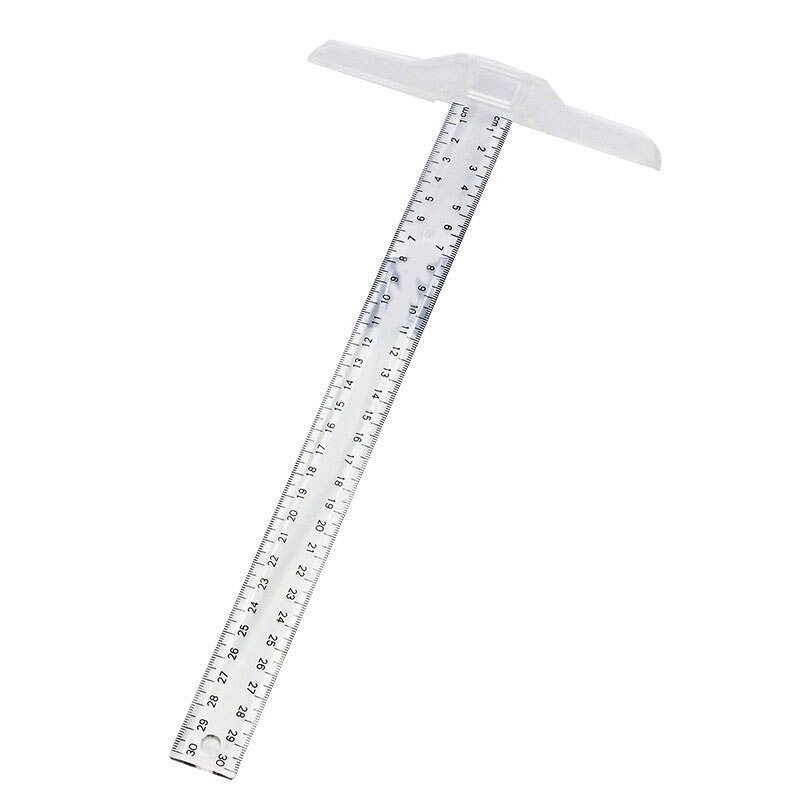 30cm/12" Plastic T-Square Metric Ruler cm/inch Double Side Scale T Shaped Ruler Measuring Tool DU55