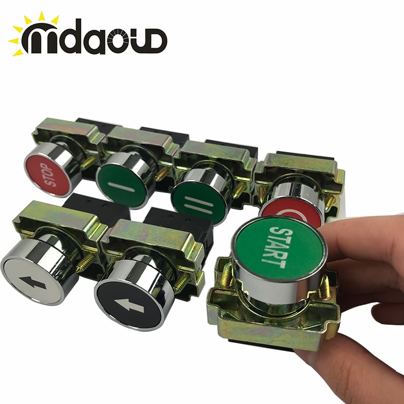 XB2 22mm Momentary Flat Pushbutton Self Reset Symbol Push Button Switch 1 NO 1NC touch switch Stop start signal