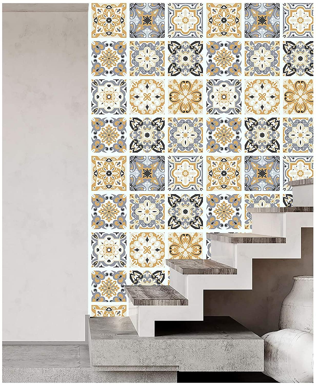 LUCKYYJ-Baldosas de Marruecos, papel tapiz extraíble Beige con múltiples salpicaduras, papel de Contacto autoadhesivo de vinilo para Baño