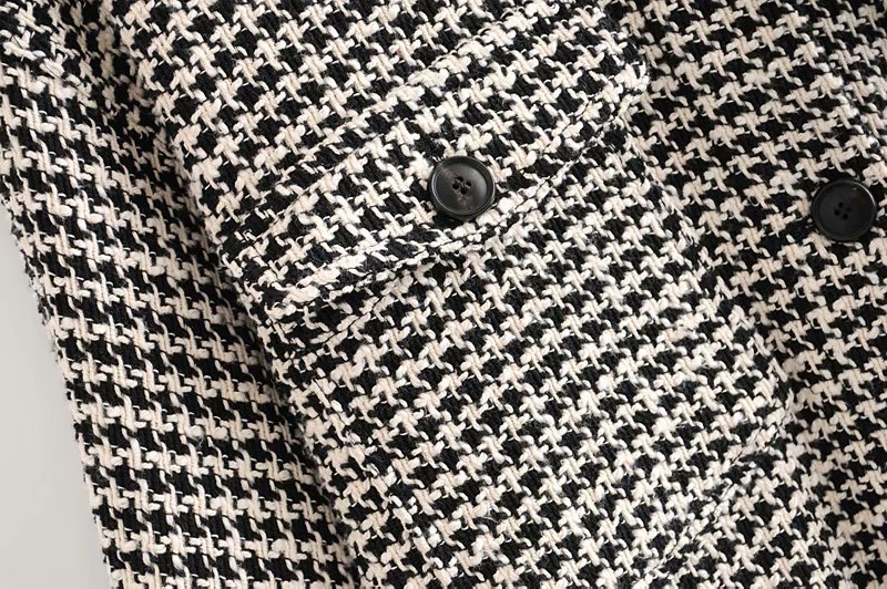 Twill tweed jakke dame vintage enkeltradet kvast frakke europæisk houndstooth jakke plus size oversize frakke