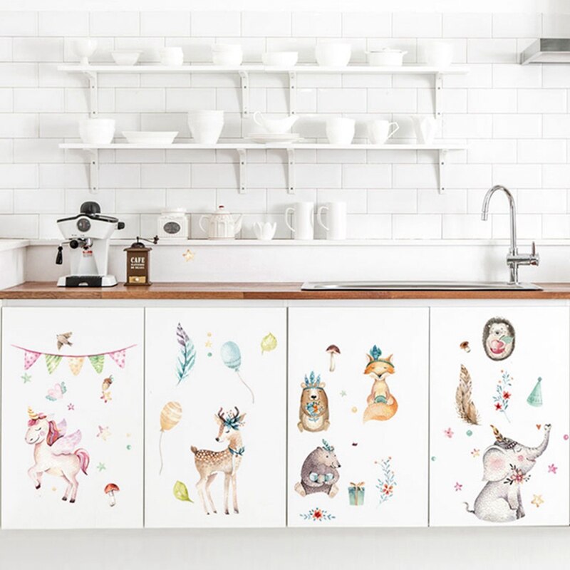 Cute Animal Unicorn Wall Sticker For Kids Rooms Home Decor Animal Sticker Wallpaper Girls Room Decoration Wall