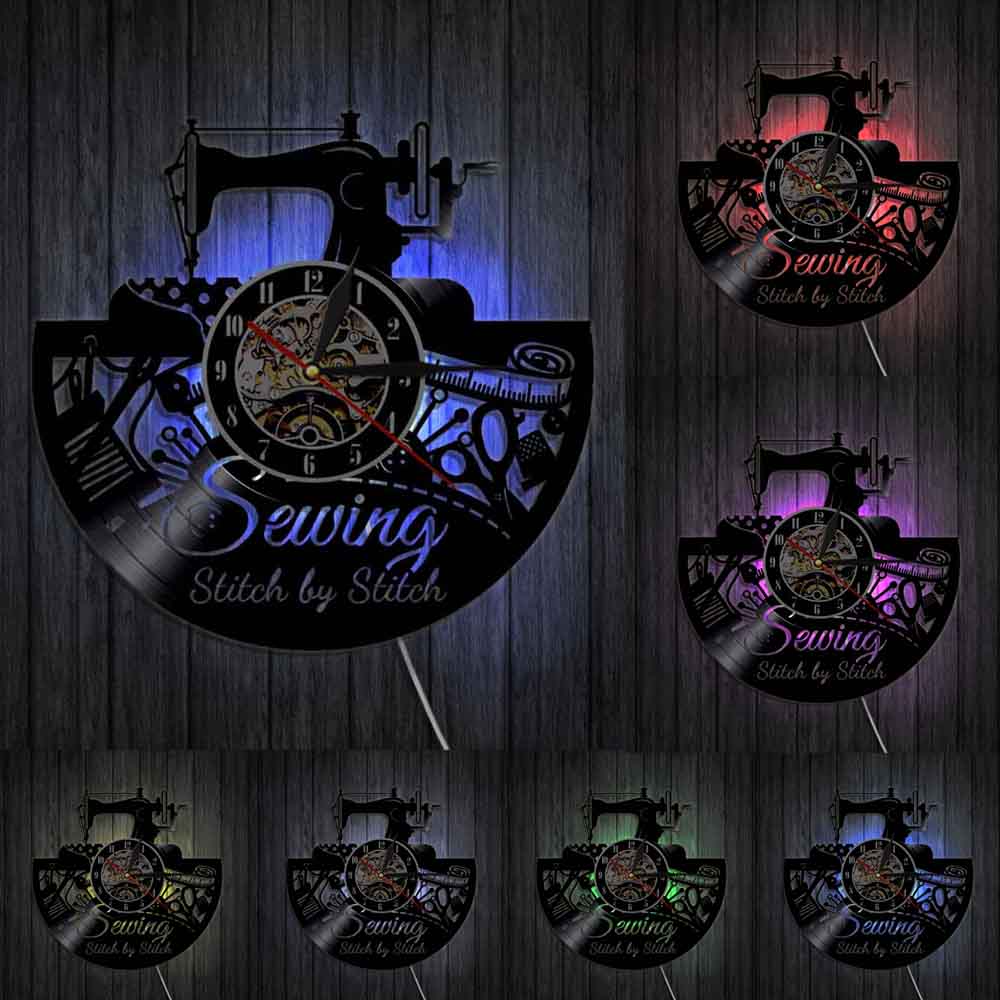 Horloge Murale Couture Machine A Coudre Citation Point Par Point Art Mural Dossier Vinyle Horloge Murale Mur Decor Mural Quilting Vintage Horloge Murale Grandado