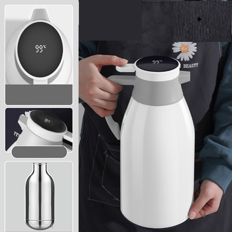 Olla de aislamiento con revestimiento de vidrio de gran capacidad, termo térmico de agua súper largo, frascos de vacío, jarra de aislamiento de café para el hogar: 1L / Blanco