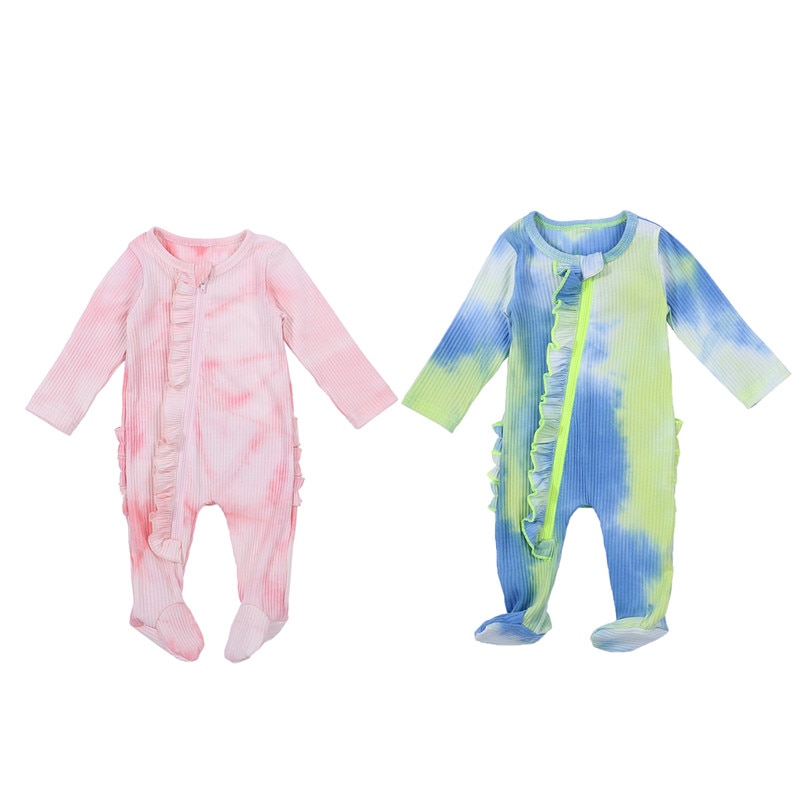 Bébé coton barboteuses à manches longues filles garçons vêtements unisexe cravate teinture volants pyjamas -né bébé chaussures salopette combinaison tenues