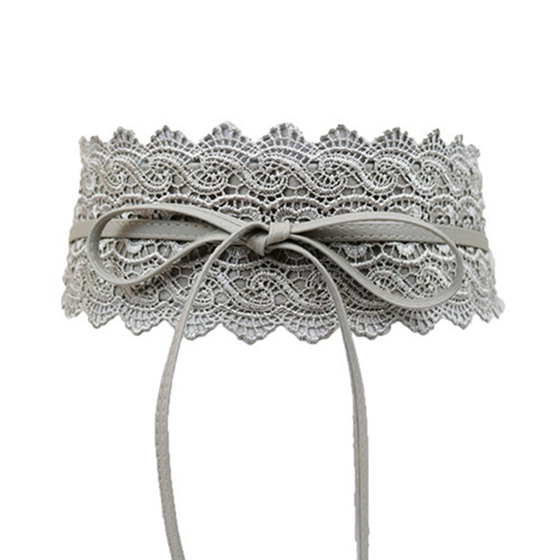 Waist Band Wide Corset Lace Belt Female Self Tie Obi Cinch Waistband Belts Lace side Butterfly tie Belt Buckle Waist Band: gray