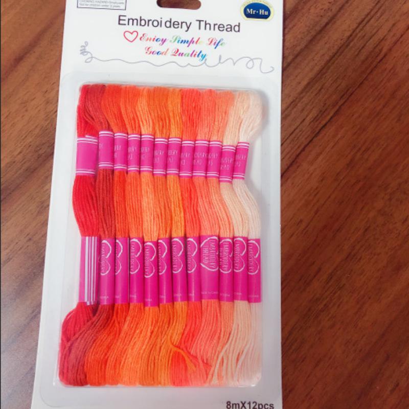 12Pcs Multicolor Similar DMC Thread Cross Stitch Cotton Sewing Skeins Embroidery Thread Floss Kit DIY Sewing Tools: Gradient orange