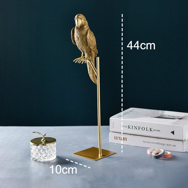 Figuras en miniatura con de loro y animal simulado de resina creativa de estilo nórdico, adornos para manualidades de pájaros, decoración moderna de oro para el hogar: GOLD A