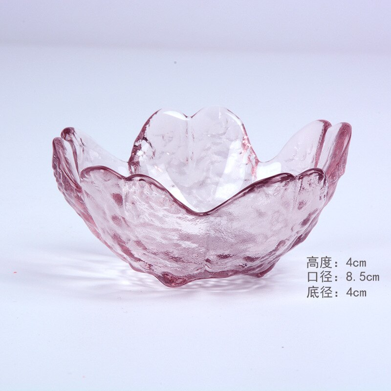 Japanese Sakura Small Plate Transparent Pink Purple Glass Seasoning Plate Hammered Five-petal Plate Rose Bowl Tableware: D 8.5x8.5x4cm