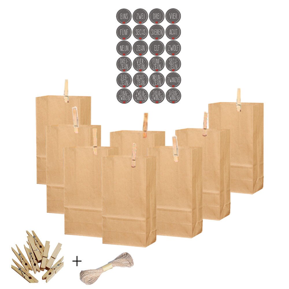 24pcs/set Kraft Paper Bag Christmas Bag Treat Candy Box Birthday Year Party Favor Stand Bags: O