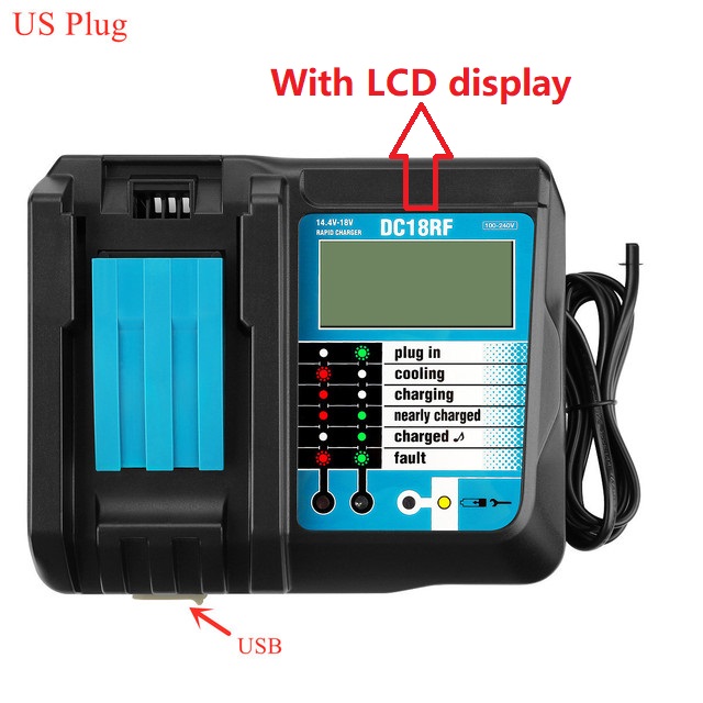 DC18RF Snellader Vervanging Power Tools Lithium-Ion Lader 14.4V-18V Voor Makita Power Tool Batterij DC18RA DC18RC Met Usb: DC18RF US
