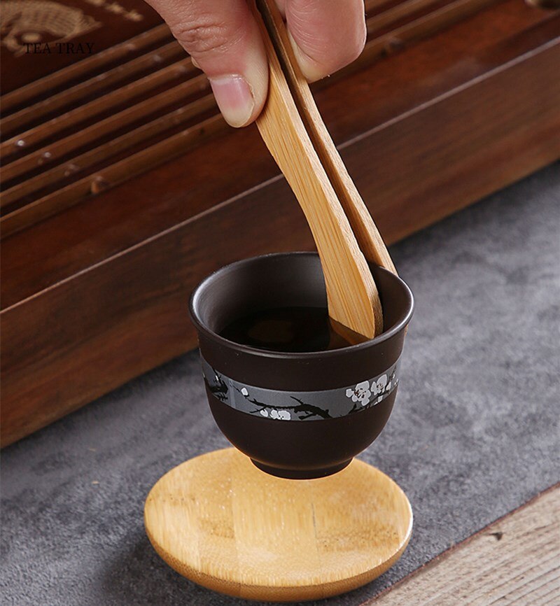 Tea Clips wood tongs Straight Clips Kitchen Teaware Accessories tea Tweezer Tongs Bamboo Salad Food Toast Bend Clip Ice Tea Tong