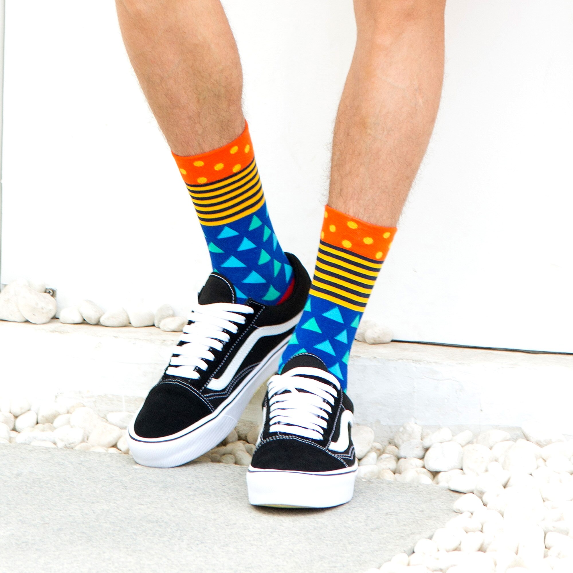 SANZETTI-chaussettes pour hommes, style Hip Hop, en coton peigné, haute couleur, nouveauté, Skateboard, motif géométrique, motif Harajuku,