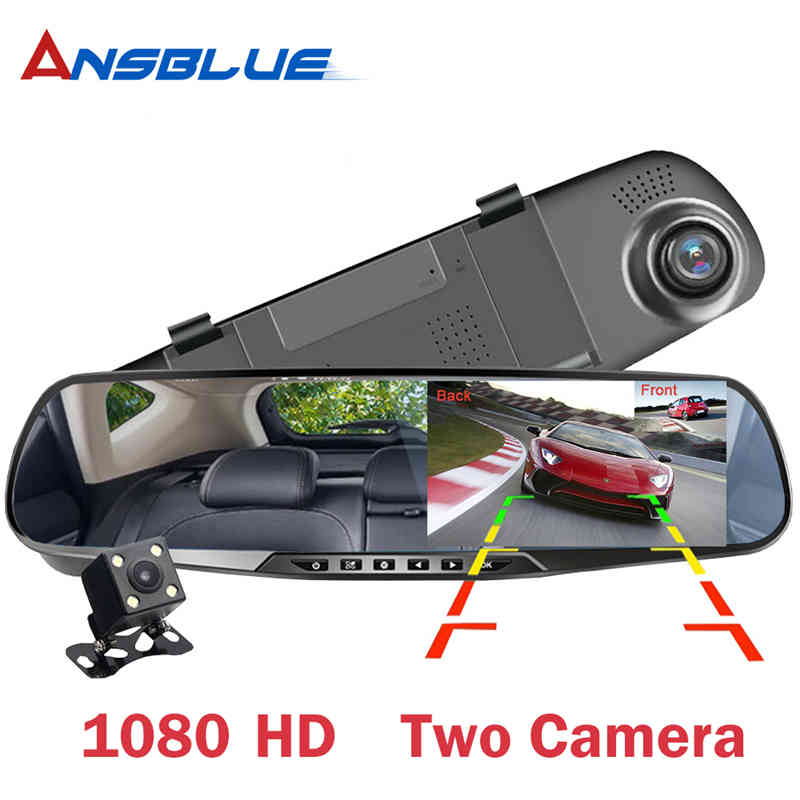 Fuld  hd 1080p bil dvr kamera auto 4.3 tommer bakspejl digital bil kørsel videooptager dobbeltlinser registratorisk videokamera