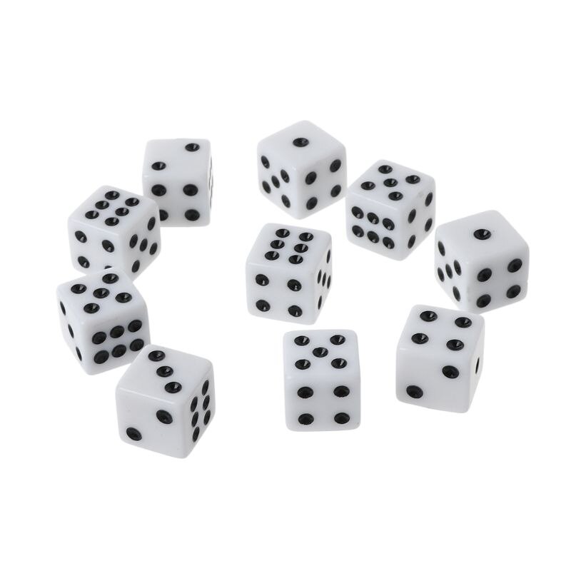 10pcs/Set 16mm Acrylic Dice Black/White 6 Sided Casino Poker Game Bar Party Dice Suppiles: 4