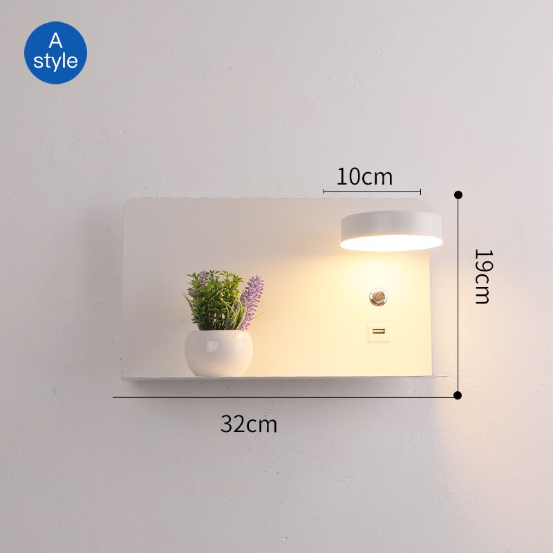 Led væglamper med kontakt og usb interface hvid sort lampe armatur gang gang belysning kunst armatur wandlamp: En usb blomst hvid