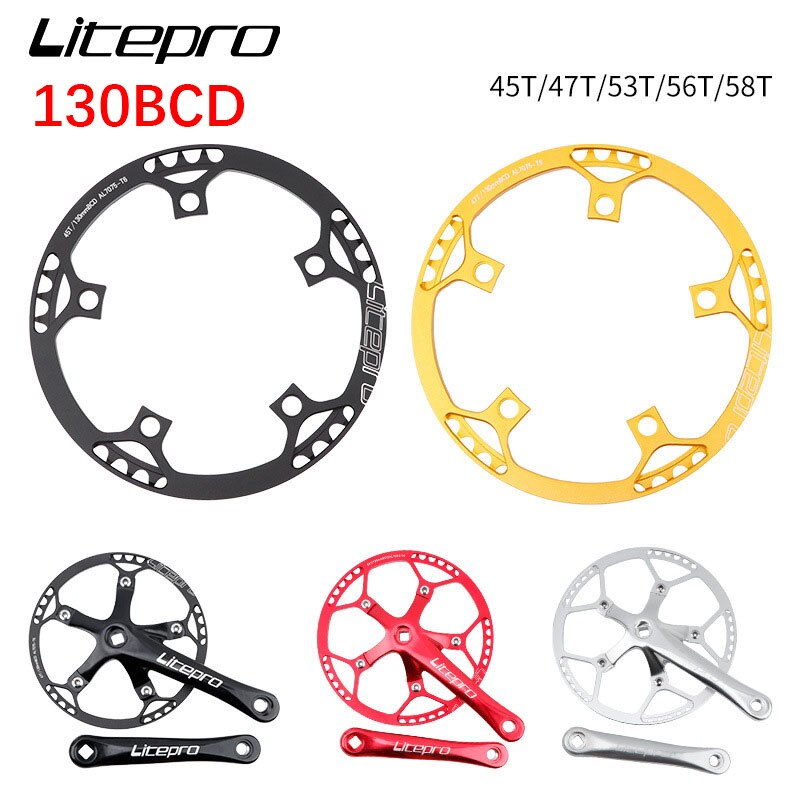 Litepro-Juego de platos y bielas para bicicleta, juego de bielas para bicis plegables 130 BCD BMX de una sola velocidad 130bcd 45 47 53 56T 58 T diente 1x Mtb