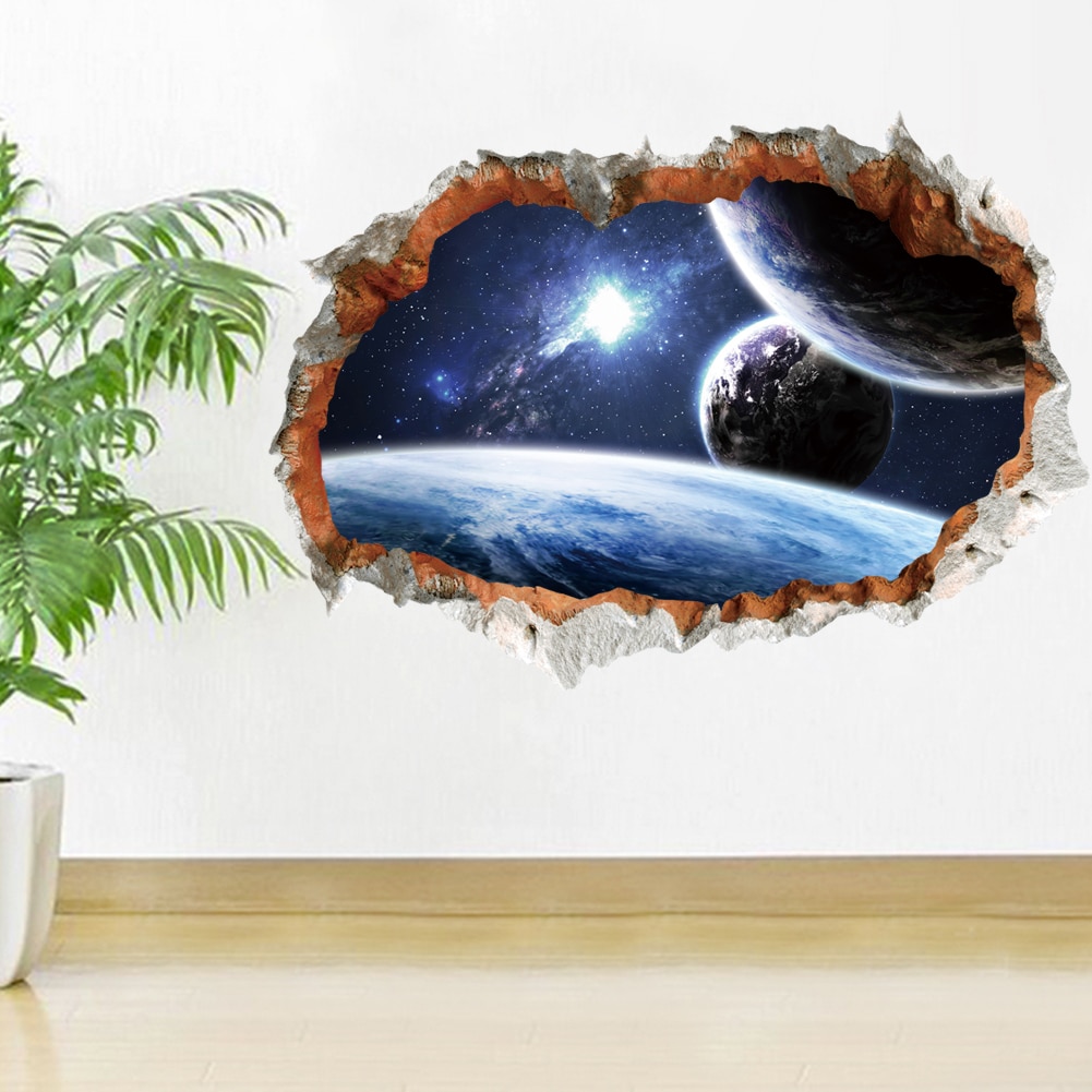 Autocollants muraux étoiles et galaxie de l'espace, Stickers muraux 3D brisés et vifs, affiche murale pour pépinière, salon, chambre à coucher, décoration de maison