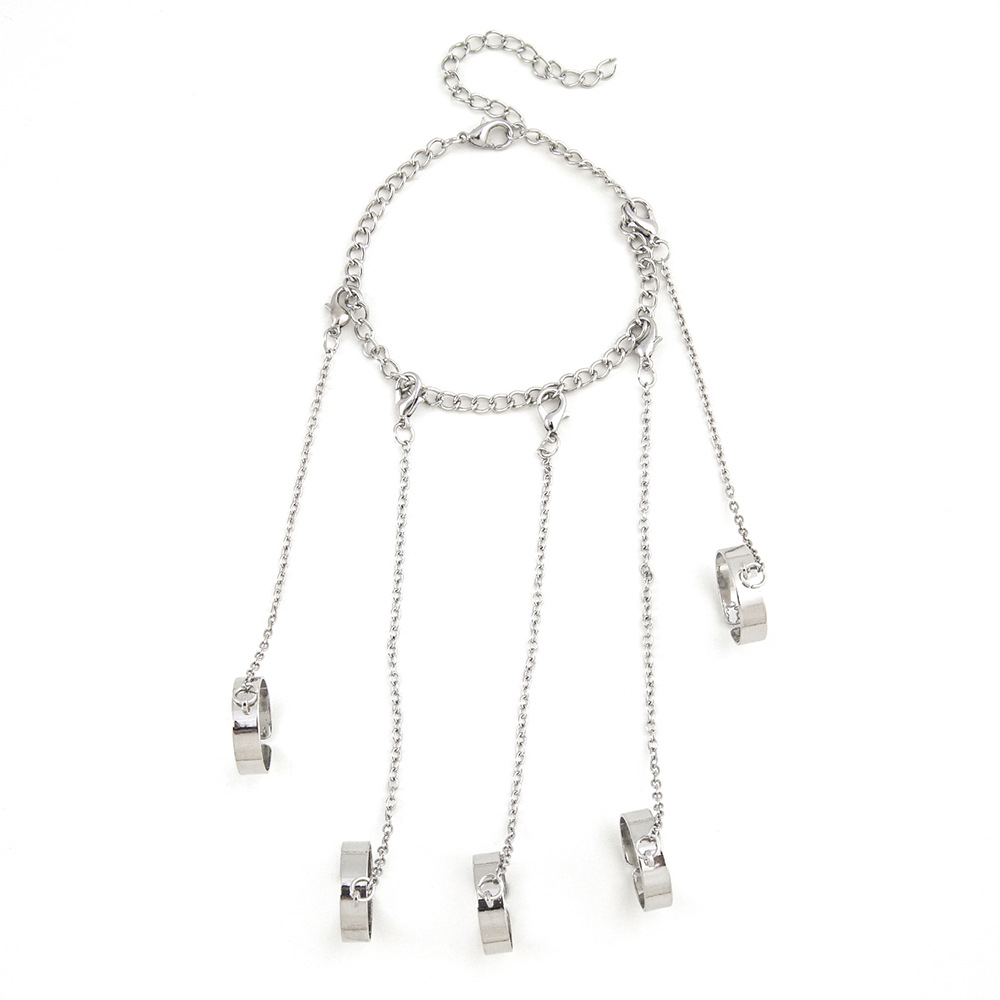 Punk Silber Kette Handgelenk Armbinde für Männer Ringe Abnehmbare Charme einstellen Paar Emo Schmuck Pulsera Mujer Armbinde Ringe einstellen