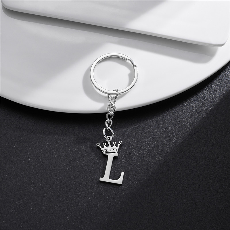Llaveros con colgante de letras de A-Z de acero inoxidable con corona DIY única para hombres y mujeres, llavero de 26 alfabeto para coche, llaveros de joyería con nombre,