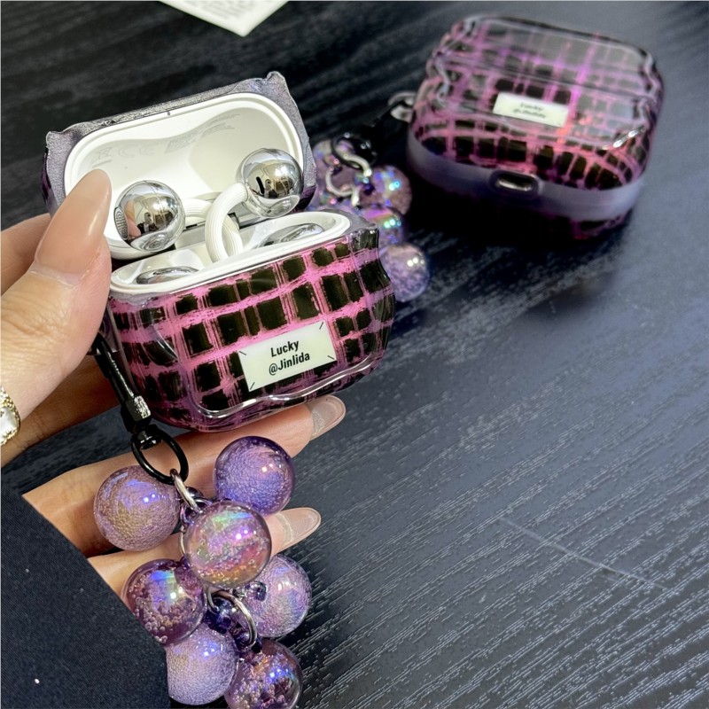 Golvend Zwart Roze Geruit Patroon Hoofdtelefoonhoesje voor HUAWEI FreeBuds SE2/SE3 Gratis Clip 1 Gratis Clip 2 Oortelefoon Beschermende hoesjes