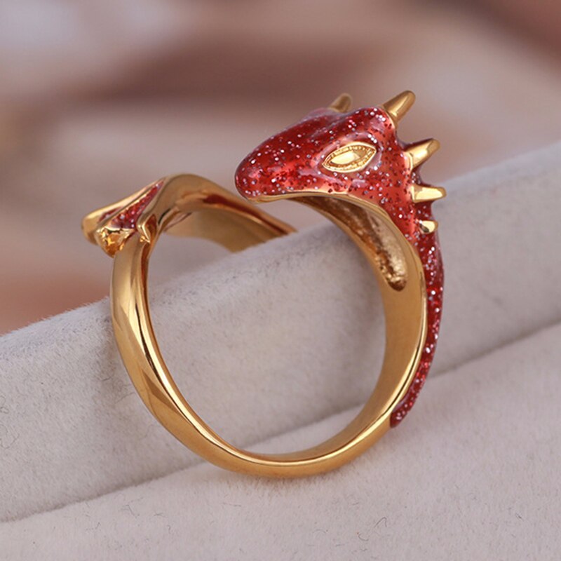Gold Topaz Dragon Ring Lucky Fingere Huisdier Verstelbare Wrap Open Ringen Dier Sieraden Voor Vrouwen Meisje TRYC889