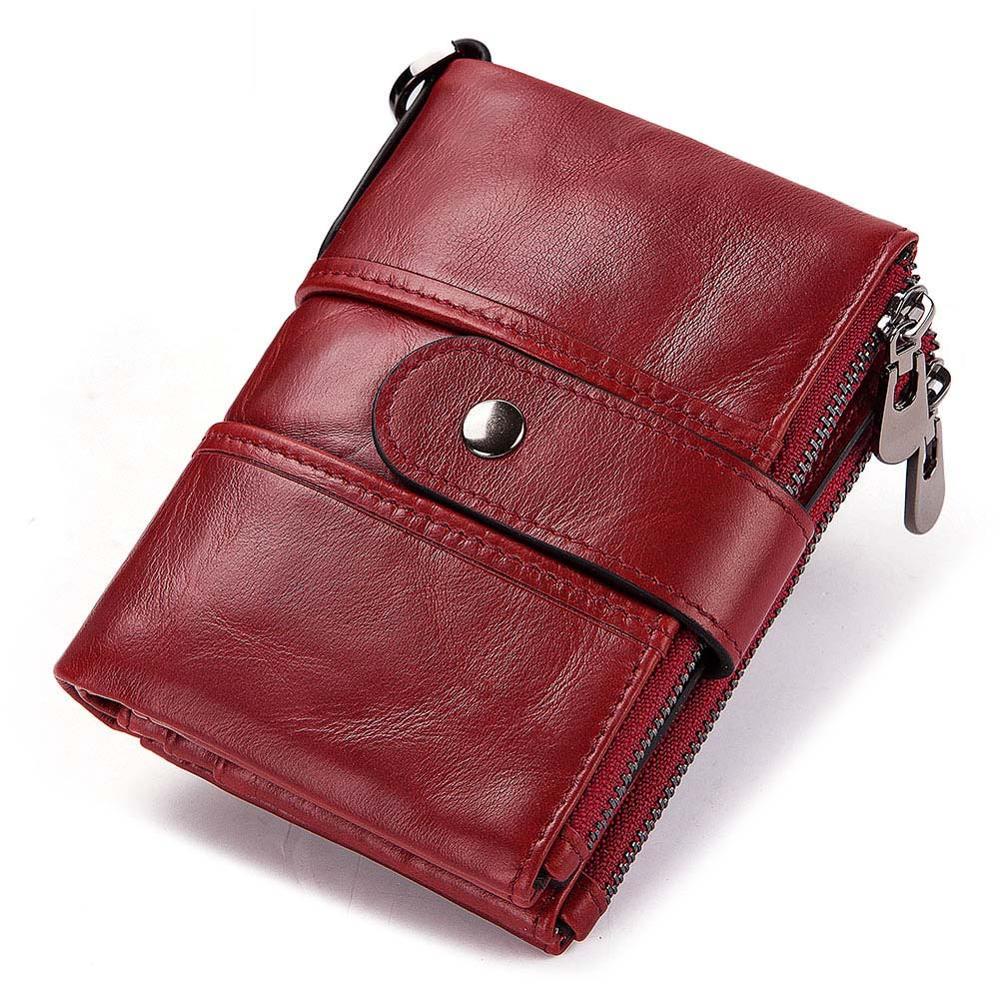 Wallet Wallets Women Women 100% Genuine Leather lady Red Walets For Organizer Coin Purse Clutch Short Small: Red