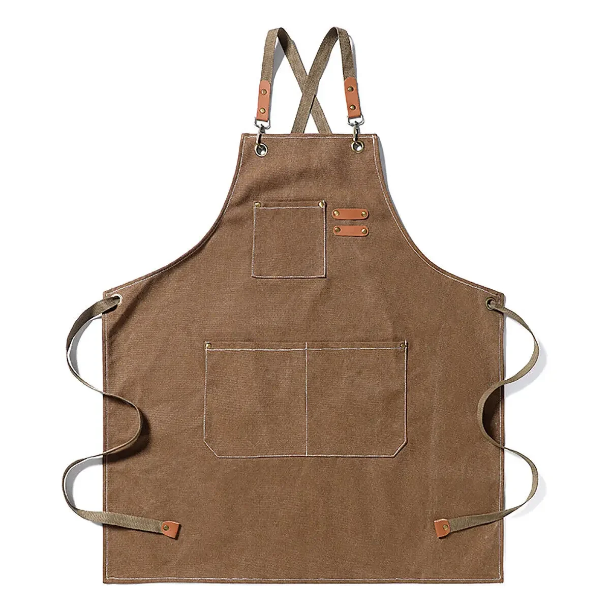 Nueva de delantal con pechera de mezclilla de lona gruesa, cocina, taller, delantal de trabajo pesado para hombres y mujeres, accesorios de cocina para el hogar: Castaño