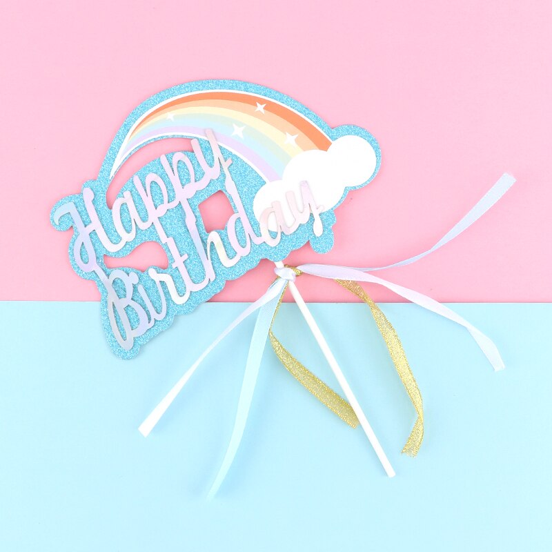 Cakelove Happy Birthday Cake Topper Cute Rainbow star sun Cloud Happy Birthday Cake Topper Flag Party Dessert Decoration Flags: rainbow 7