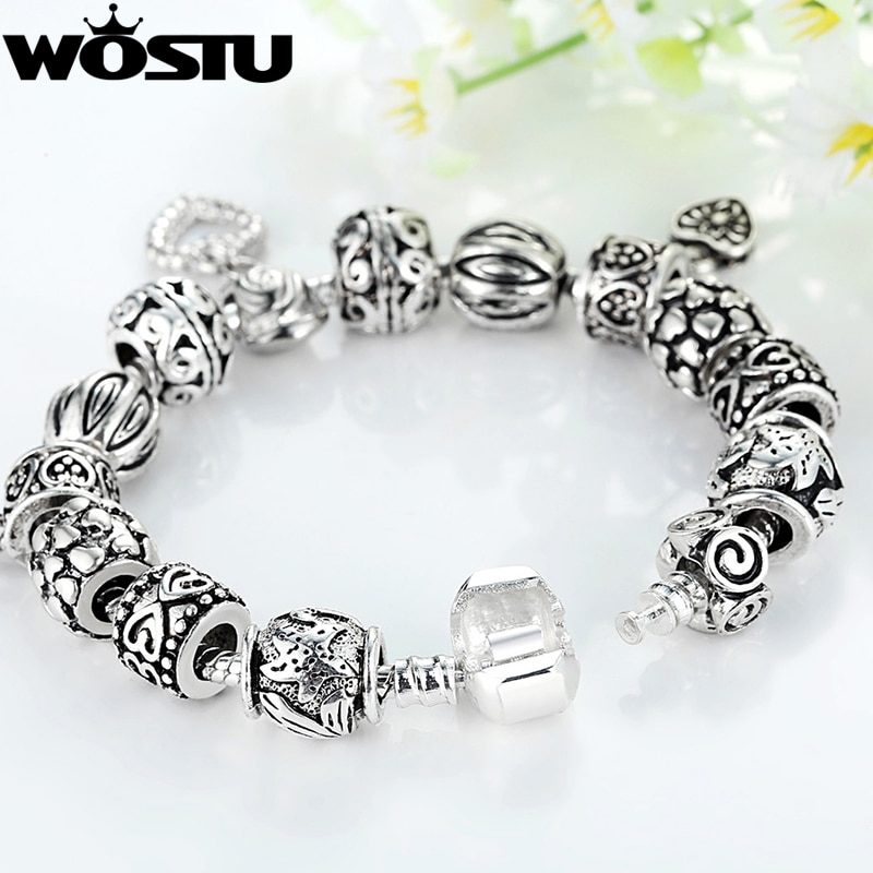 WOSTU Silver color DIY Beads Bracelet for Women Jewelry Original Charm Bracelets Pulseira XCH1431