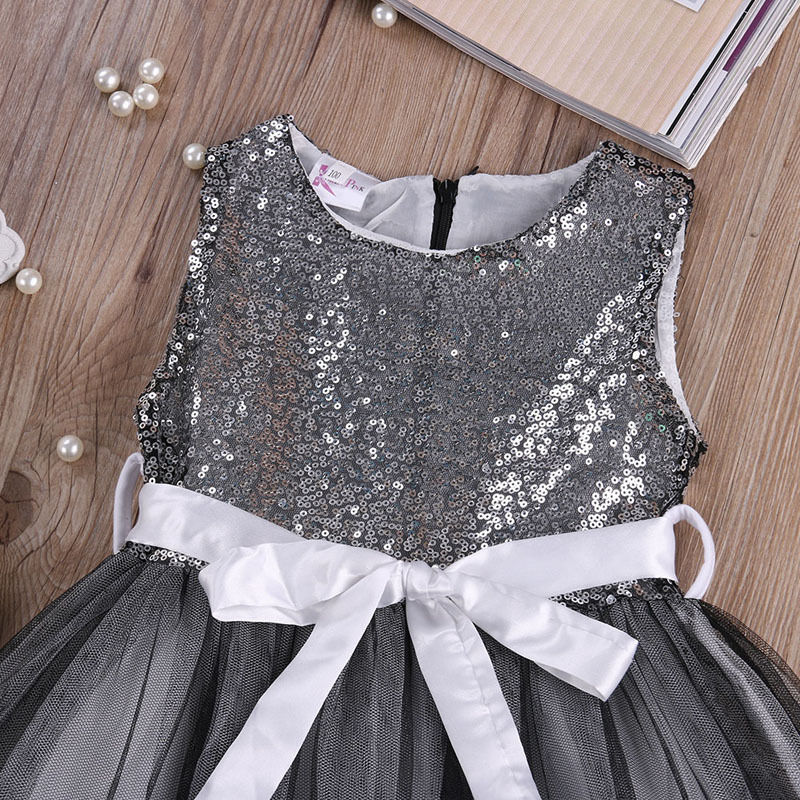 Vestido de lentejuelas para niñas pequeñas, vestidos sin mangas para fiestas, desfiles y bodas