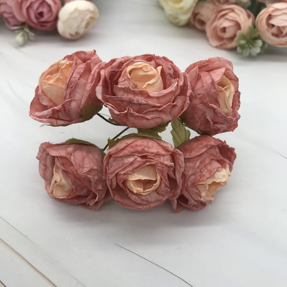Guirnalda diy de 6 piezas de simulación, tocado de bosque, capullo de té europeo, borde , flor de seda Rosa retro, material de decoración de brotes: Blanco