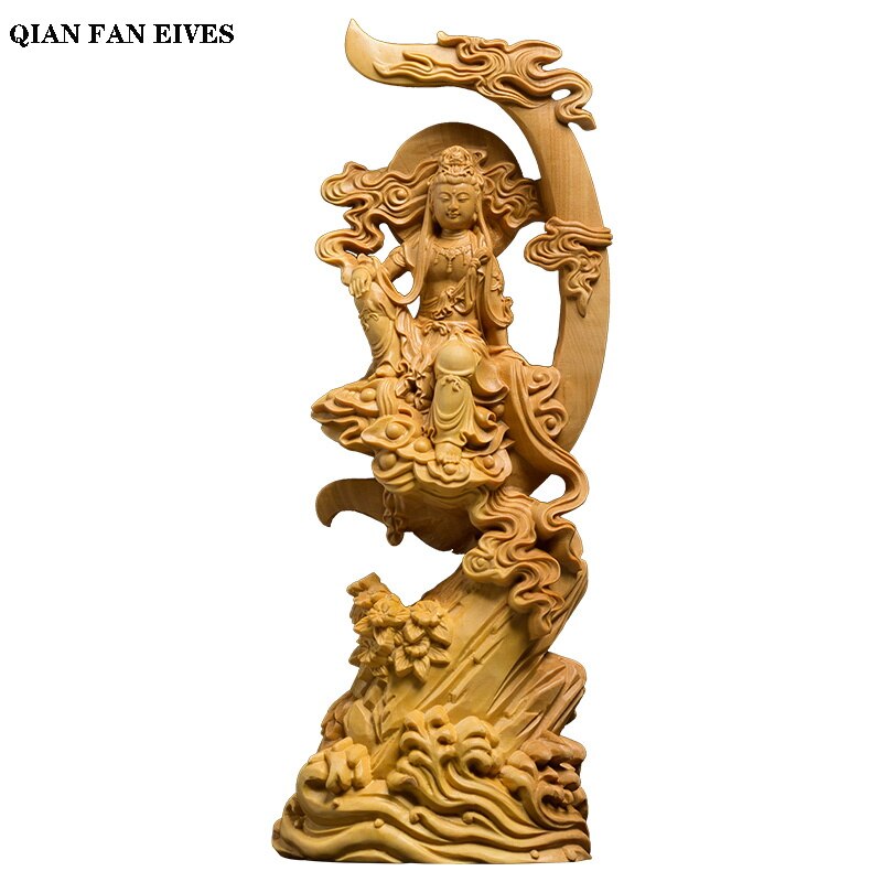 Holz geschnitzt sonne und mond Guanyin Statue Moderne kunst skulptur Chinesischen Guanyin Bodhisattva Hause wohnzimmer dekoration Statue: Ursprünglich Titel