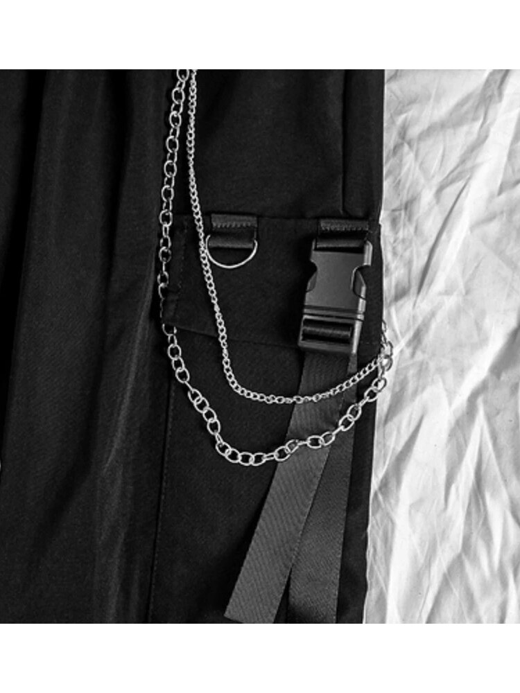 HOUZHOU-pantalones Cargo Harajuku con cadena para mujer, pantalón Punk, estilo Hip Hop, gótico, negro, ropa de calle