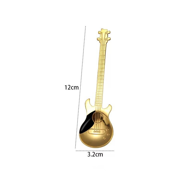 304 Roestvrij Staal Koffie Lepel Creatieve Gitaar Mini Lepel Roeren Honing Dessert Lepels Keuken Gereedschap Accessoires: gold