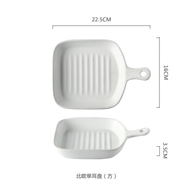 Nordic ceramic dish oven dish baking dish barbecue dish baking dish deep dish flat dish restaurant tableware household: white