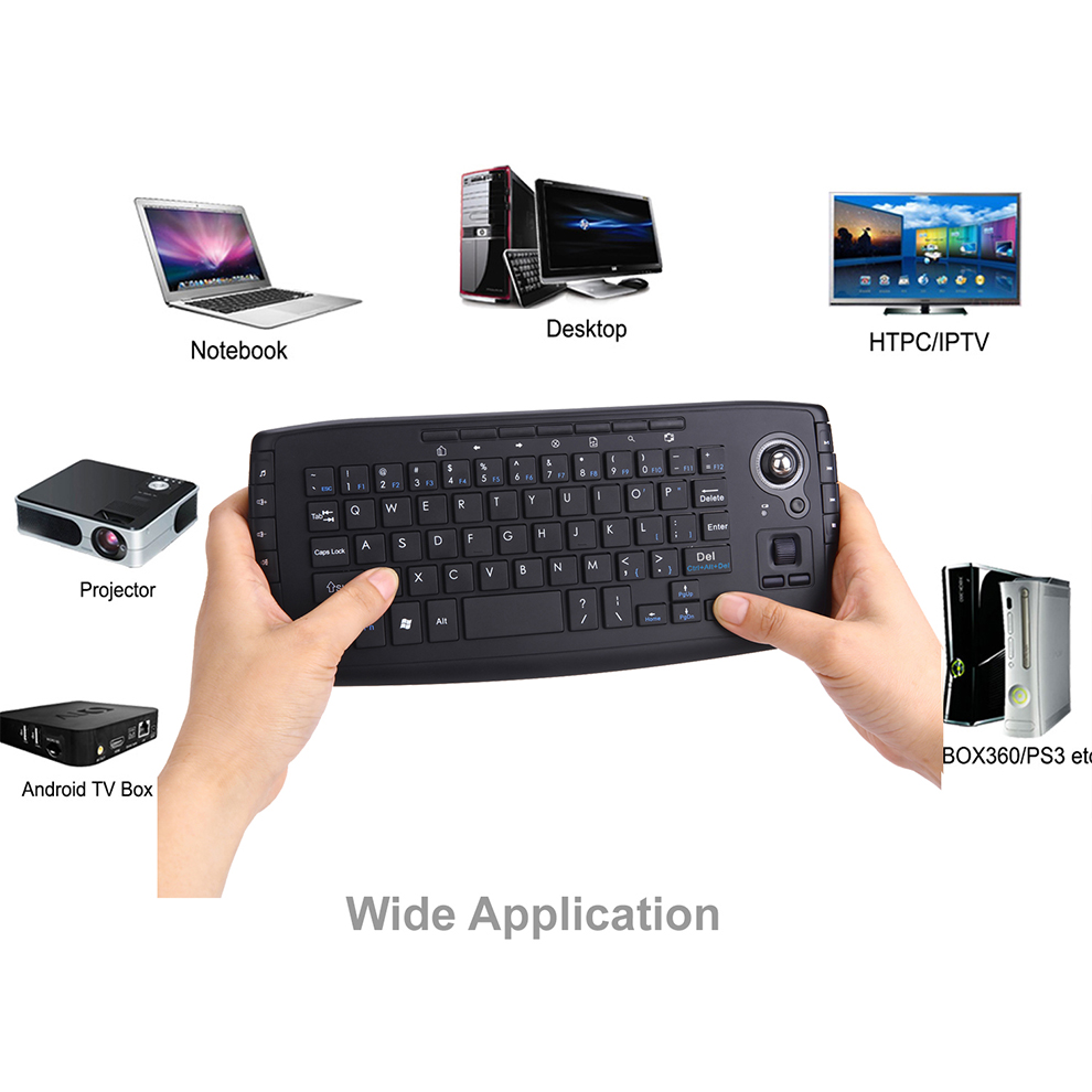 Jomaa Teclado Trackball inalámbrico USB portátil con Trackball y rueda de desplazamiento Mini teclado USB para ordenador portátil TV Box