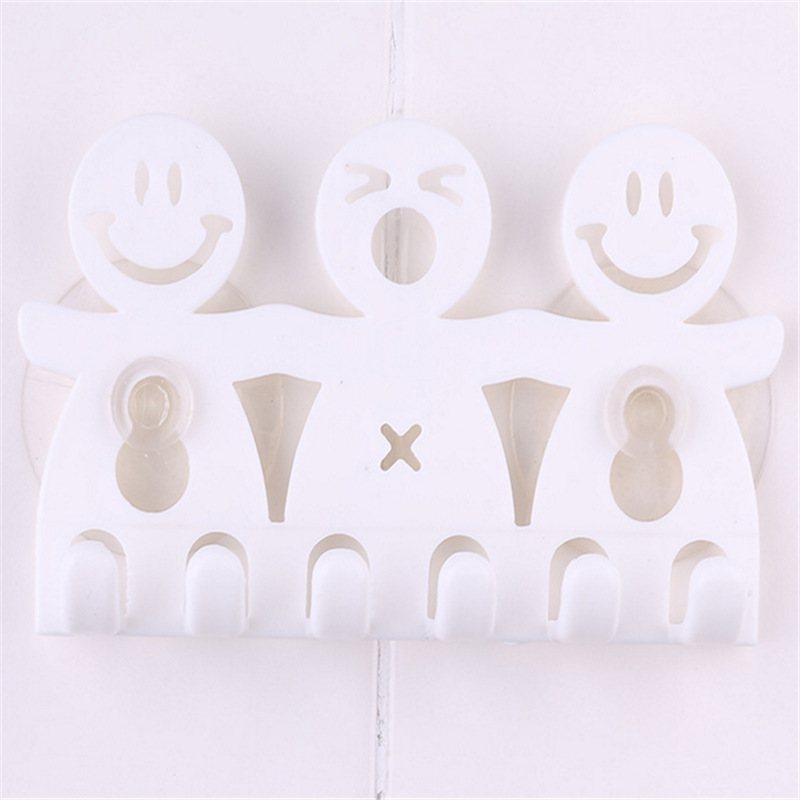 Leuke Glimlach Zuig Haken 5 Positie Tandenborstel Houder Badkamer Set Wit Cartoon Sucker Tandenborstelhouder voor Home Decor