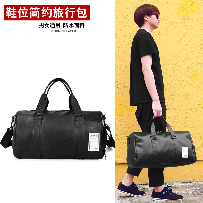 Top PU Lederen Reistas Mannen/Vrouwen Hand Bagage Handtas Zwart Reizen Plunjezakken Grote Capaciteit Duffle Bakken weekend bag