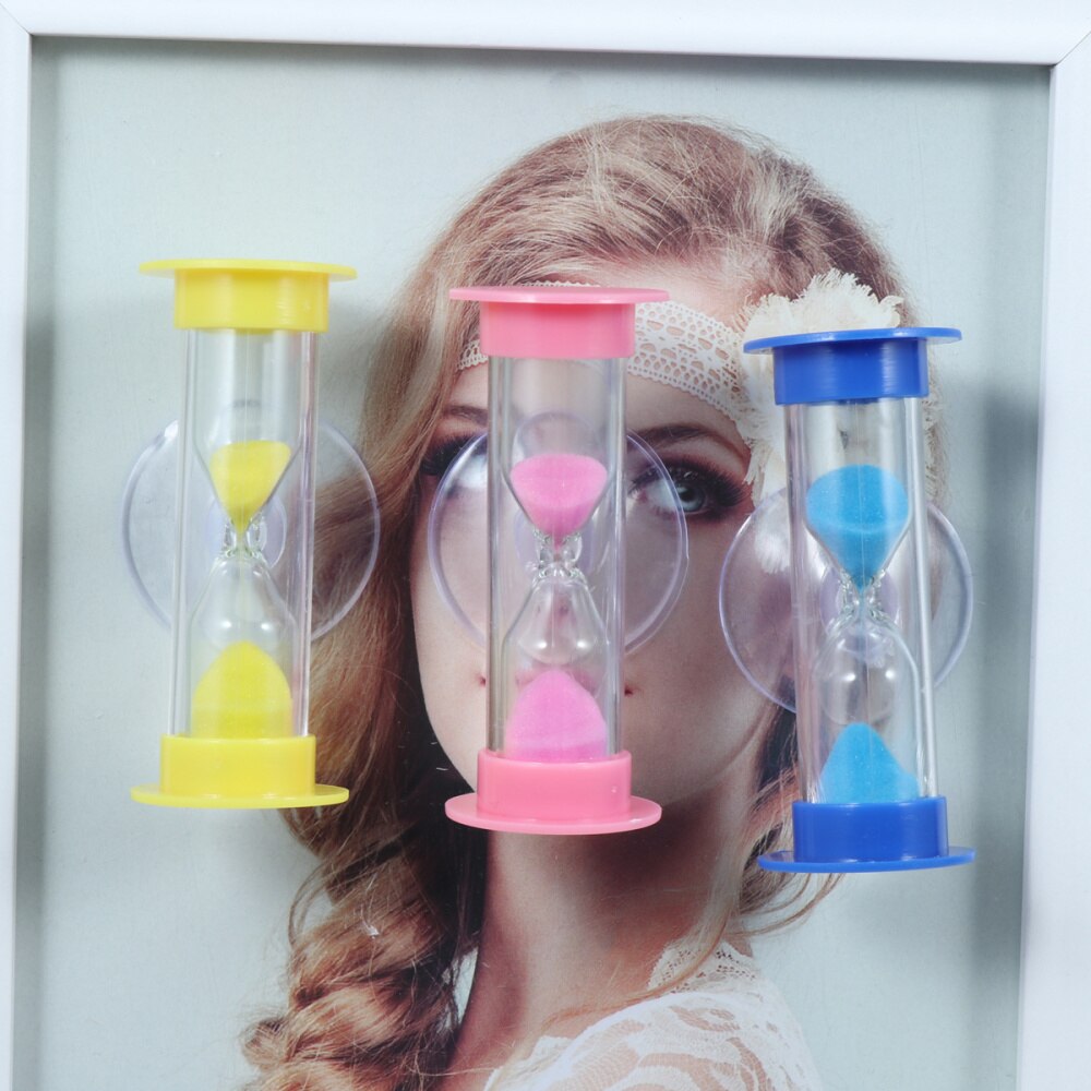 3pcs Three Minutes Hourglass with Suction Cup Removable Sandglass Children Brushing Timer Sand Clock Timers for Kids Games (3 Mi