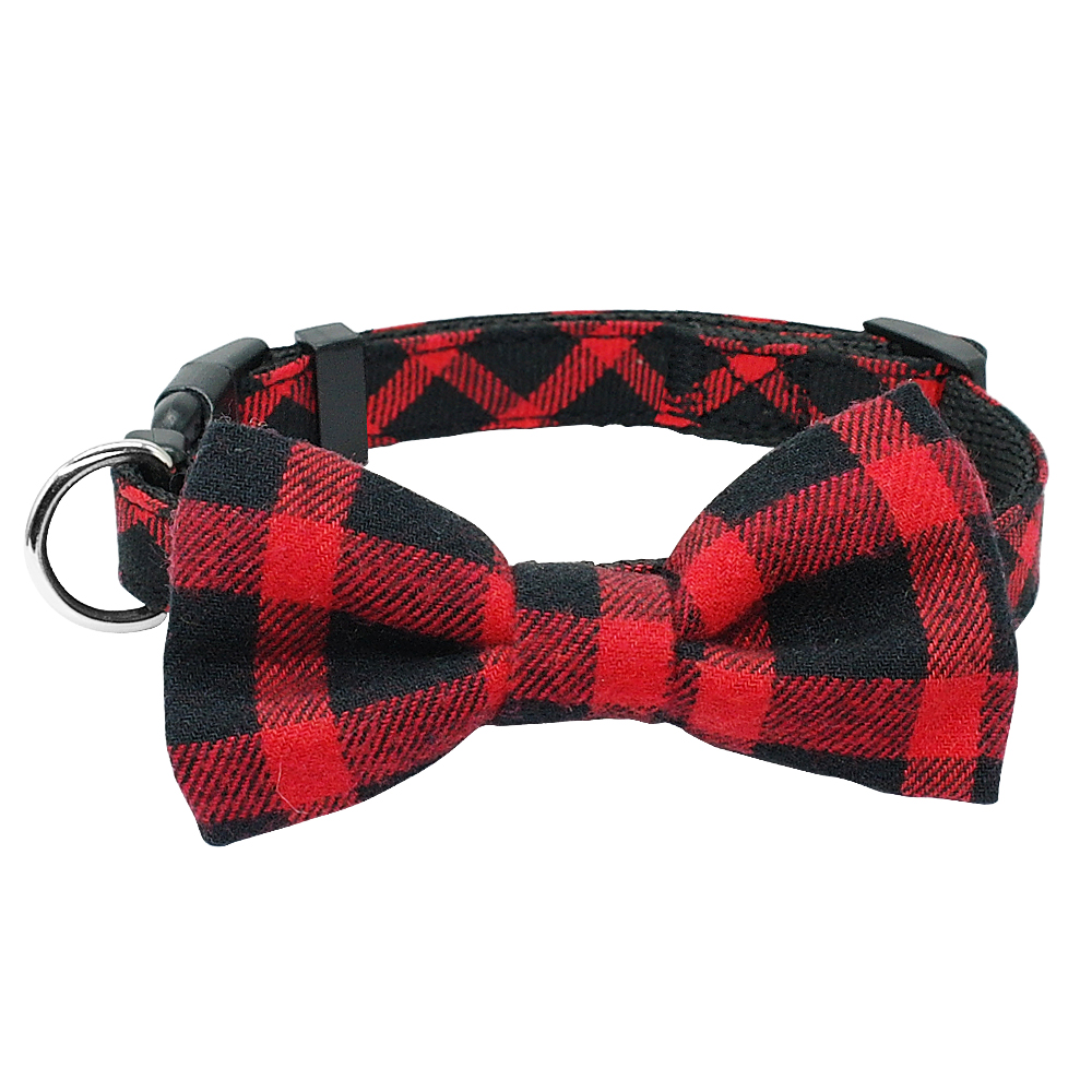 Plaid hundehalsbånd med bowtie hvalp justerbar bowknot kraver til små mellemstore hunde katte chihuahua jul: Rød 2 / M