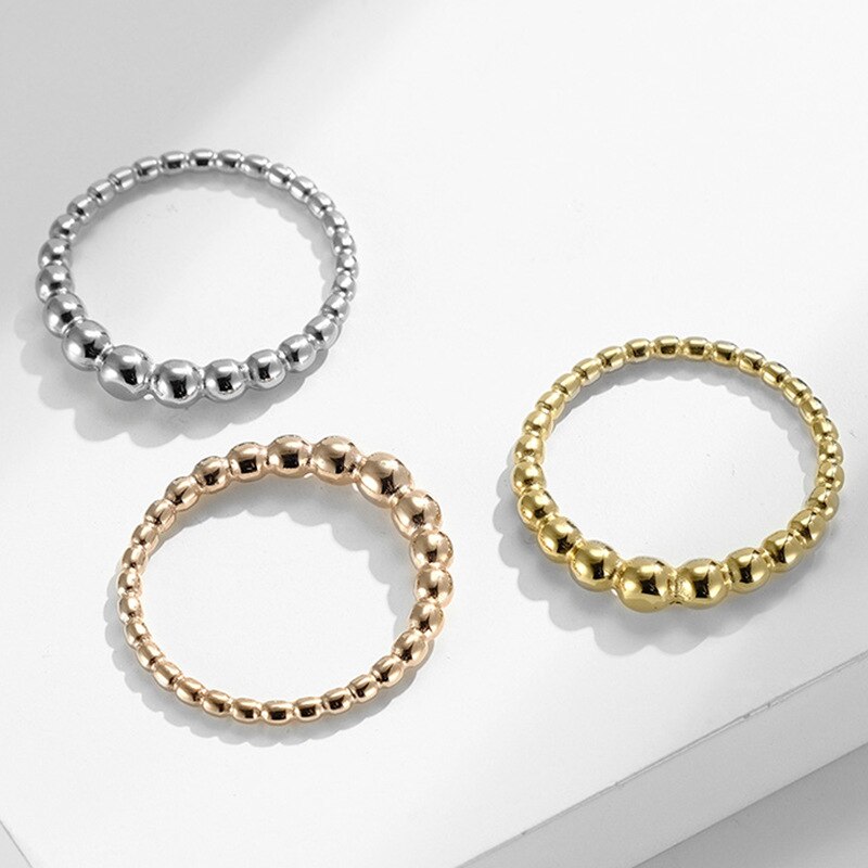 Anillos de plata de acero inoxidable originales para mujer, joyería auténtica para boda, bola redonda apilable con cuentas